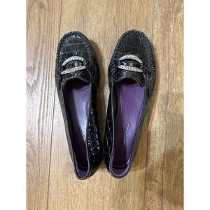 Brighton Medley Black Croc Embossed‎ Leather Loafer Flats Size 6M